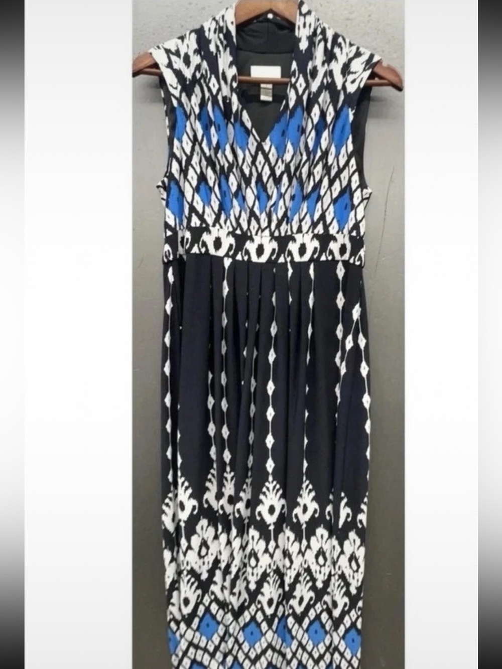 Chico’s 2 12/14 Blue Black Geometric Print Maxi Dress